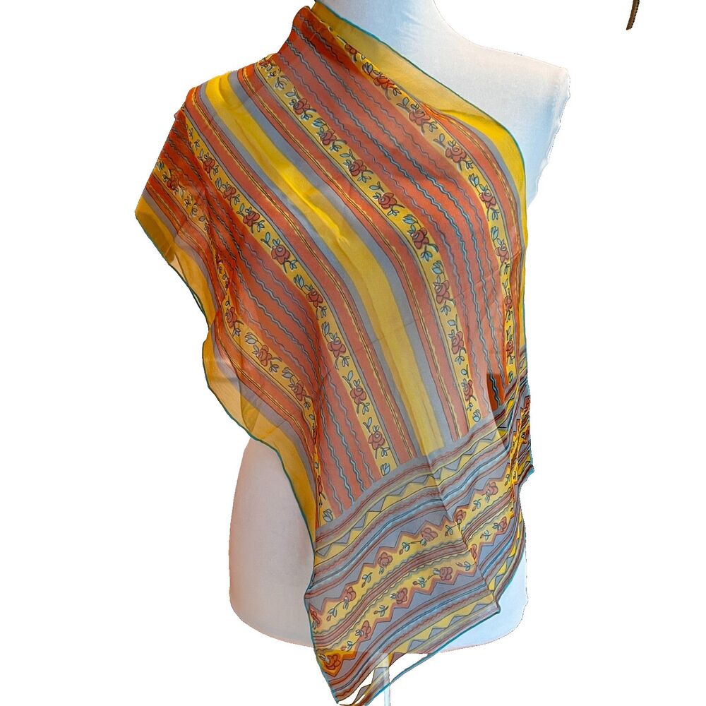 VTG Vera Neumann Womens sheer rectangular chiffon scarf yellow multicolor